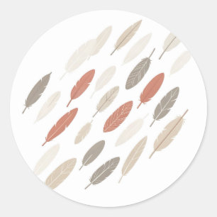 Boho-Federn Rost-Taupe-Diagonalmuster Runder Aufkleber