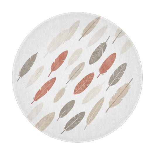 Boho-Federn Rost-Taupe-Diagonalmuster Schneidebrett (Vorderseite)