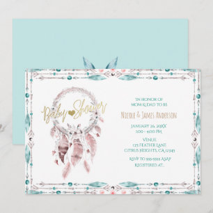 Boho-Federn Traumfänger Teal Babyparty Einladung