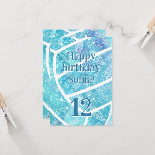 Boho Federn türkis Volleyball Geburtstag Karte (Vorderseite/Rückseite Beispiel)