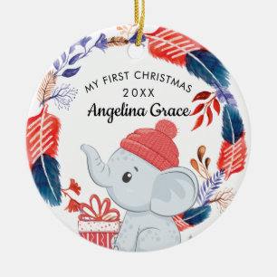 Boho Federn und Elefant Babys 1. Weihnachten Keramik Ornament