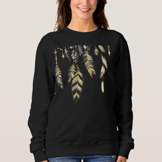 *~* Boho Federn und Kristall-Schwarzes u. Gold Sweatshirt (Vorderseite)