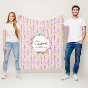 Boho Federn und Perlen rosa Name bedeutet Fleecedecke