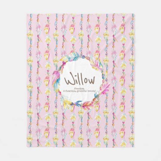 Boho Federn und Perlen rosa Name bedeutet Fleecedecke (Vorderseite)