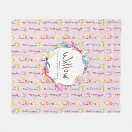 Boho Federn und Perlen rosa Name bedeutet Fleecedecke (Vorderseite (Horizontal))