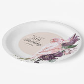 Boho Feminine Tropical Pink Parrot 21. Geburtstag Pappteller (Schrägansicht)