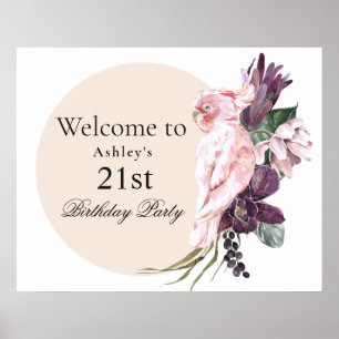 Boho Feminine Tropical Pink Parrot 21. Geburtstag Poster