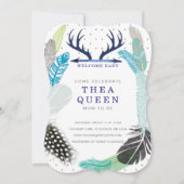 Boho Fether Baby Dusche Einladung (Vorderseite)