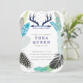 Boho Fether Baby Dusche Einladung (Stehend Vorderseite)