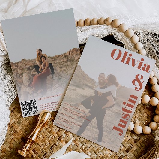Boho fette Namen 2 Fotos Qr Code Hochzeit Einladung