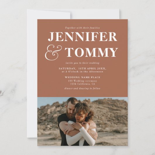 Boho fette Namen Retro 2 Foto Hochzeit Terrakotta Einladung (Vorderseite)