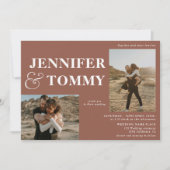 Boho fette Namen Retro 3 Foto Hochzeit Terrakotta Einladung (Vorderseite)