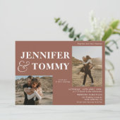 Boho fette Namen Retro 3 Foto Hochzeit Terrakotta Einladung (Stehend Vorderseite)