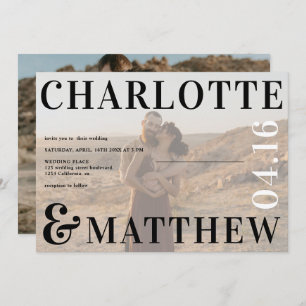 Boho fette Namen Schwarz-weiße Foto Hochzeit Foto Einladung