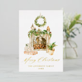 Boho Feuerplatz mit Grün Folien Feiertagskarte (Stehend vorne)