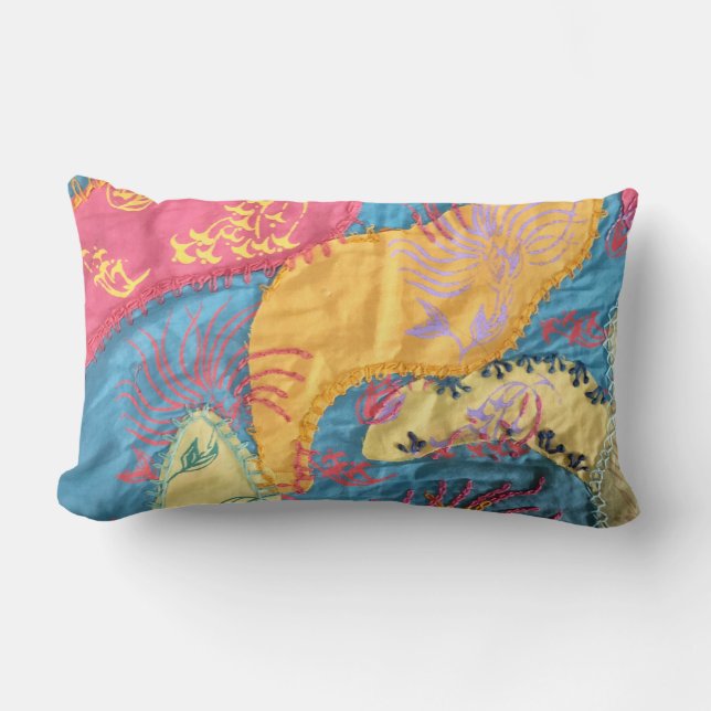 Boho Fibre Art Patchwork Quilt Lendenkissen (Vorderseite)