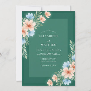 Boho-Fichte-Periwinkle-Blütenhochzeit Einladung