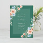 Boho-Fichte-Periwinkle-Blütenhochzeit Einladung (Stehend Vorderseite)