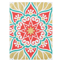 Boho Fiesta Aquamarin Red & Gold Geometric Tablecl Tischdecke