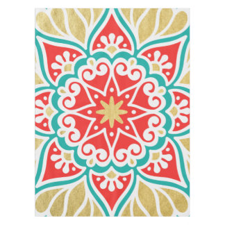 Boho Fiesta Aquamarin Red & Gold Geometric Tablecl Tischdecke
