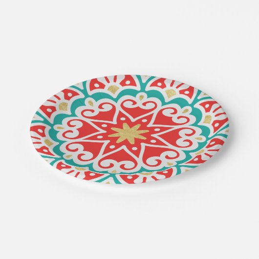 Boho Fiesta Geometric Pappteller (Schrägansicht)