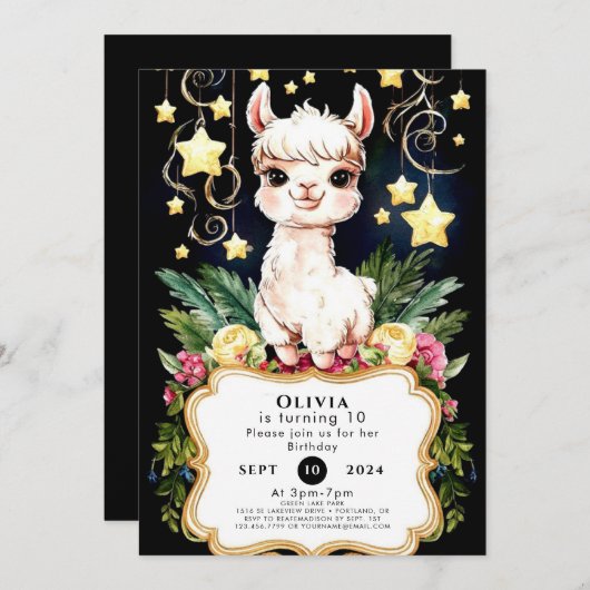 Boho Fiesta Llama Birthday Einladung (Vorne/Hinten)