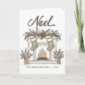 Boho Fireplace Strumpfs Rustic Earth Tones Feiertagskarte (Vorderseite)
