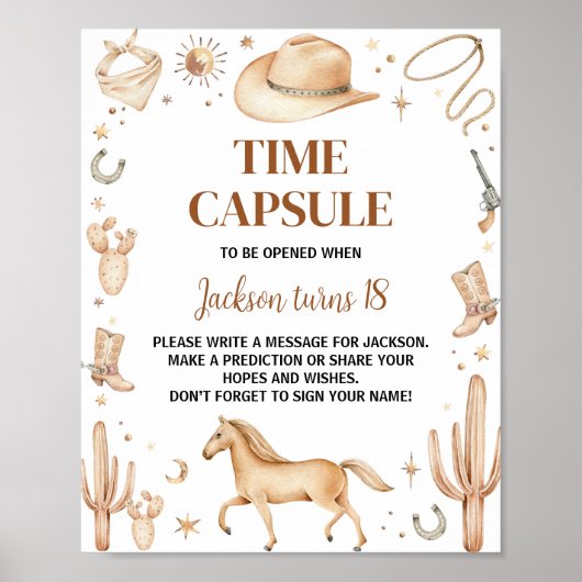 Boho First Rodeo Birthday Time Kapselzeichen Poster (Vorne)