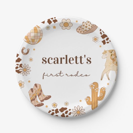 Boho First Rodeo Cowgirl Birthday Paper Tellers Pappteller (Vorderseite)