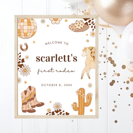 Boho First Rodeo Cowgirl Birthday Welcome Sign Poster