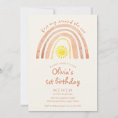 Boho First Trip Around Sun Rainbow 1st Birthday Einladung (Vorderseite)