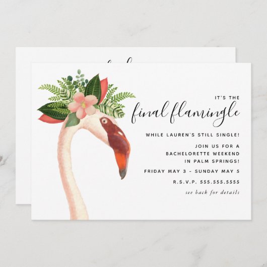 Boho Flamingo Bachelorette Weekend Einladung (Vorne/Hinten)