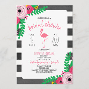 Boho Flamingo Brautparty - Rosa + Schwarz Einladung