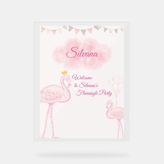 Boho-Flamingo-Geburtstagseinladung, Whimsical Prin Acrylschild (Vorderseite)
