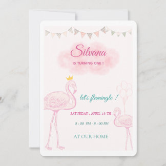 Boho-Flamingo-Geburtstagseinladung, Whimsical Prin Einladung