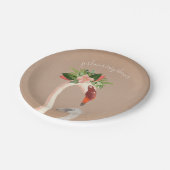 Boho Flamingo Mama + Chick Baby Shown Brown Pappteller (Schrägansicht)