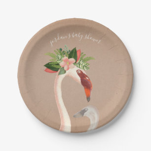 Boho Flamingo-Mutter + Küken-Babyparty Brown Pappteller