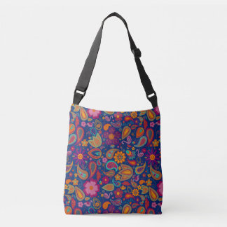 Boho-Flamingo-Paisley-Umhängetasche in Saphir Tragetaschen Mit Langen Trägern