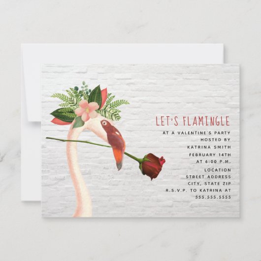 Boho Flamingo Rose Valentins Party Einladung (Vorderseite)