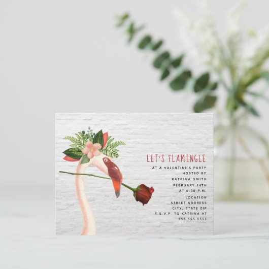Boho Flamingo Rose Valentins Party Einladung (Stehend Vorderseite)