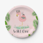 Boho Flamingo Wild One Birthday Party Pappteller (Vorderseite)