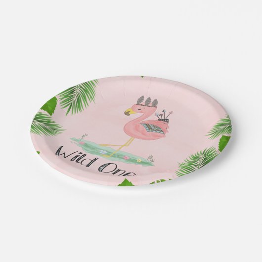 Boho Flamingo Wild One Birthday Party Pappteller (Schrägansicht)