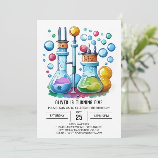 Boho Flask LaborScientist Birthday Einladung (Stehend Vorderseite)