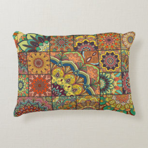 Boho-Fliesen: farbenfrohes Patchwork-Nahtlosmuster Dekokissen
