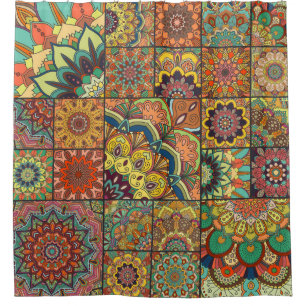 Boho-Fliesen: farbenfrohes Patchwork-Nahtlosmuster Duschvorhang