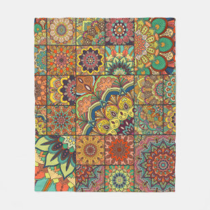 Boho-Fliesen: farbenfrohes Patchwork-Nahtlosmuster Fleecedecke