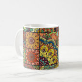 Boho-Fliesen: farbenfrohes Patchwork-Nahtlosmuster Kaffeetasse (Vorderseite Links)