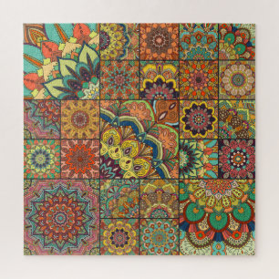 Boho-Fliesen: farbenfrohes Patchwork-Nahtlosmuster Puzzle