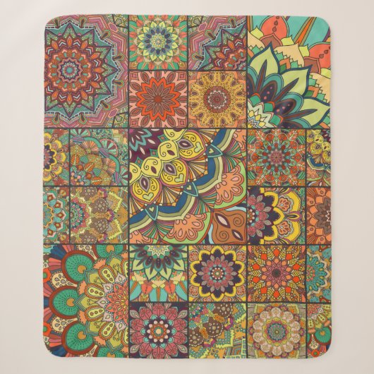 Boho-Fliesen: farbenfrohes Patchwork-Nahtlosmuster Sherpadecke (Vorderseite)