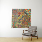 Boho-Fliesen: farbenfrohes Patchwork-Nahtlosmuster Wandteppich (Beispiel (Horizontal))